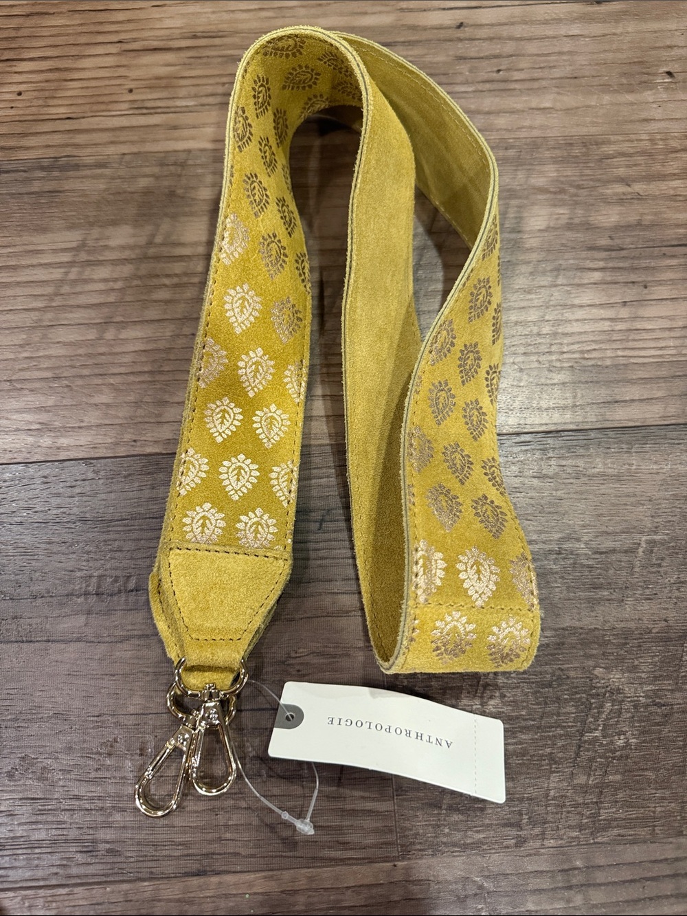 Llani Anthropologie 100% Leather Purse/Bag strap yellow & gold embossed design